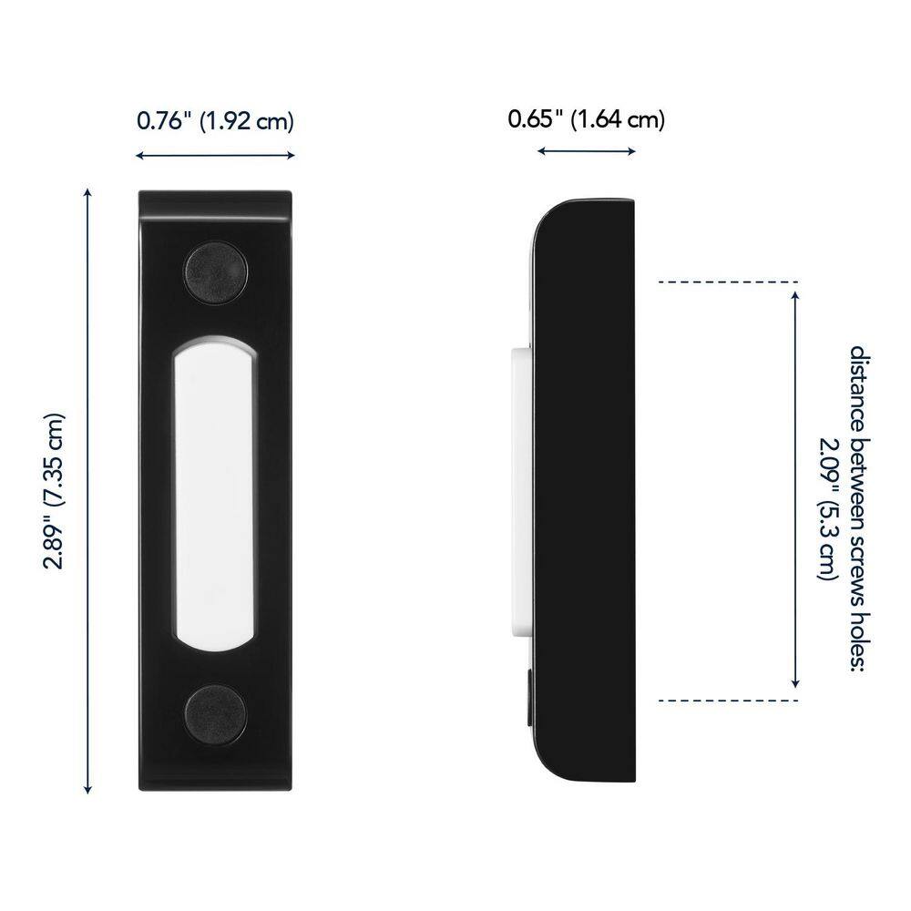 Black Metal and Plastic Lighted Wired Doorbell Button
