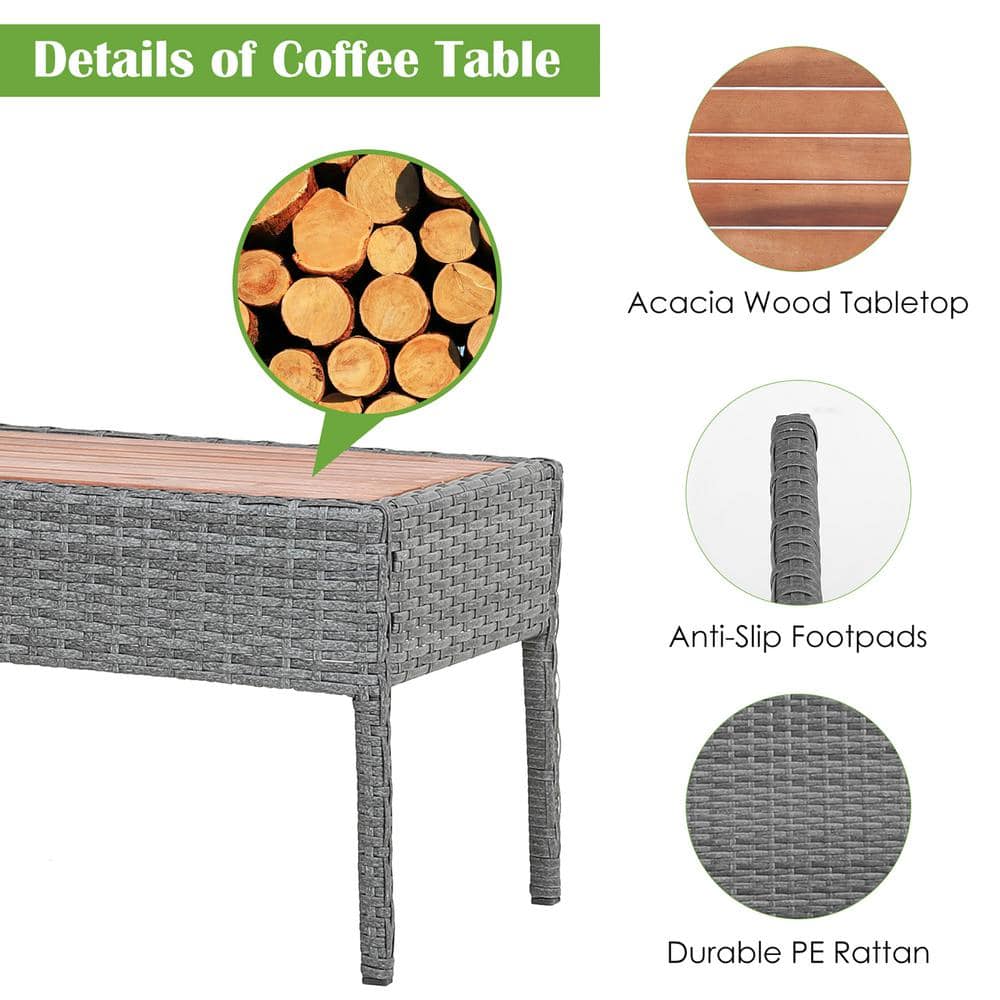 Gray Acacia Wood and Steel 8-Piece Patio Set with Cushions
