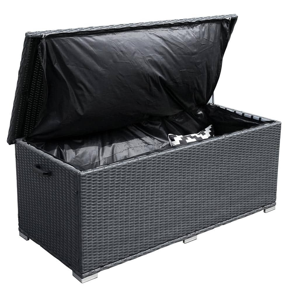 DIRECT WICKER 184 Gal. Flip-Top Black Wicker Outdoor Storage Box Deck ...