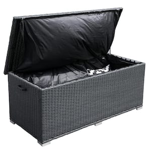 184 Gal. Flip-Top Black Wicker Outdoor Storage Box Deck Box