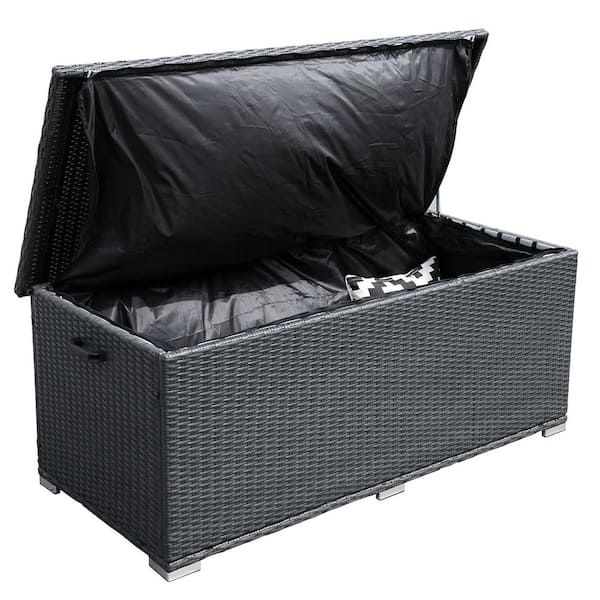 DIRECT WICKER 184 Gal. Flip-Top Black Wicker Outdoor Storage Box Deck Box