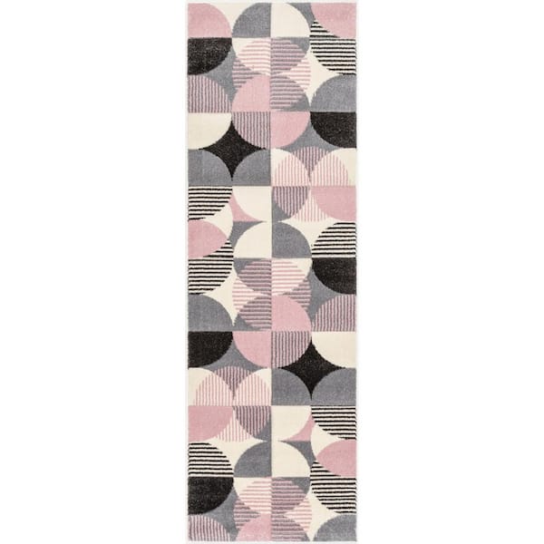 Well Woven Astrid Landon Modern Geometric Light Pink 2 ft. 3 in. x 7 ft. 3 in. Runner Area Rug