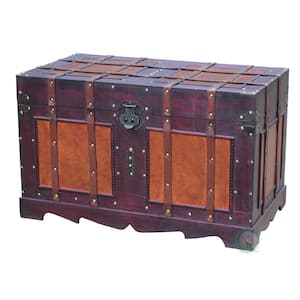 Large Antique Cherry Style Steamer Trunk Decorative Storage Box