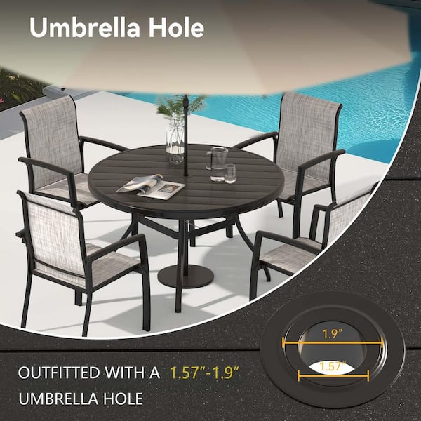 40.6 in. Black Steel Round Outdoor Dining Table All Weather Patio