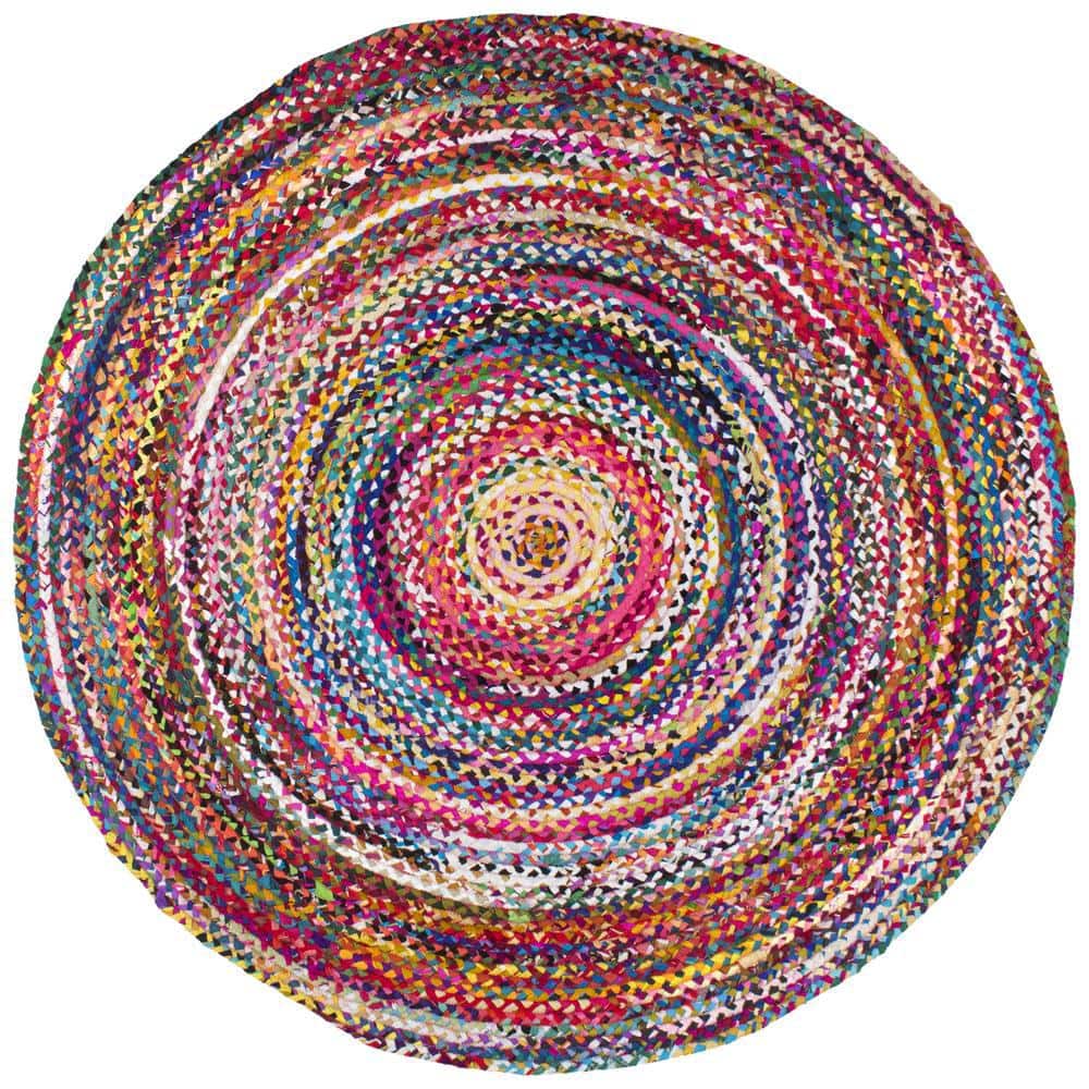 Handmade Multi-Color Braided Wool and Cotton Round Rug