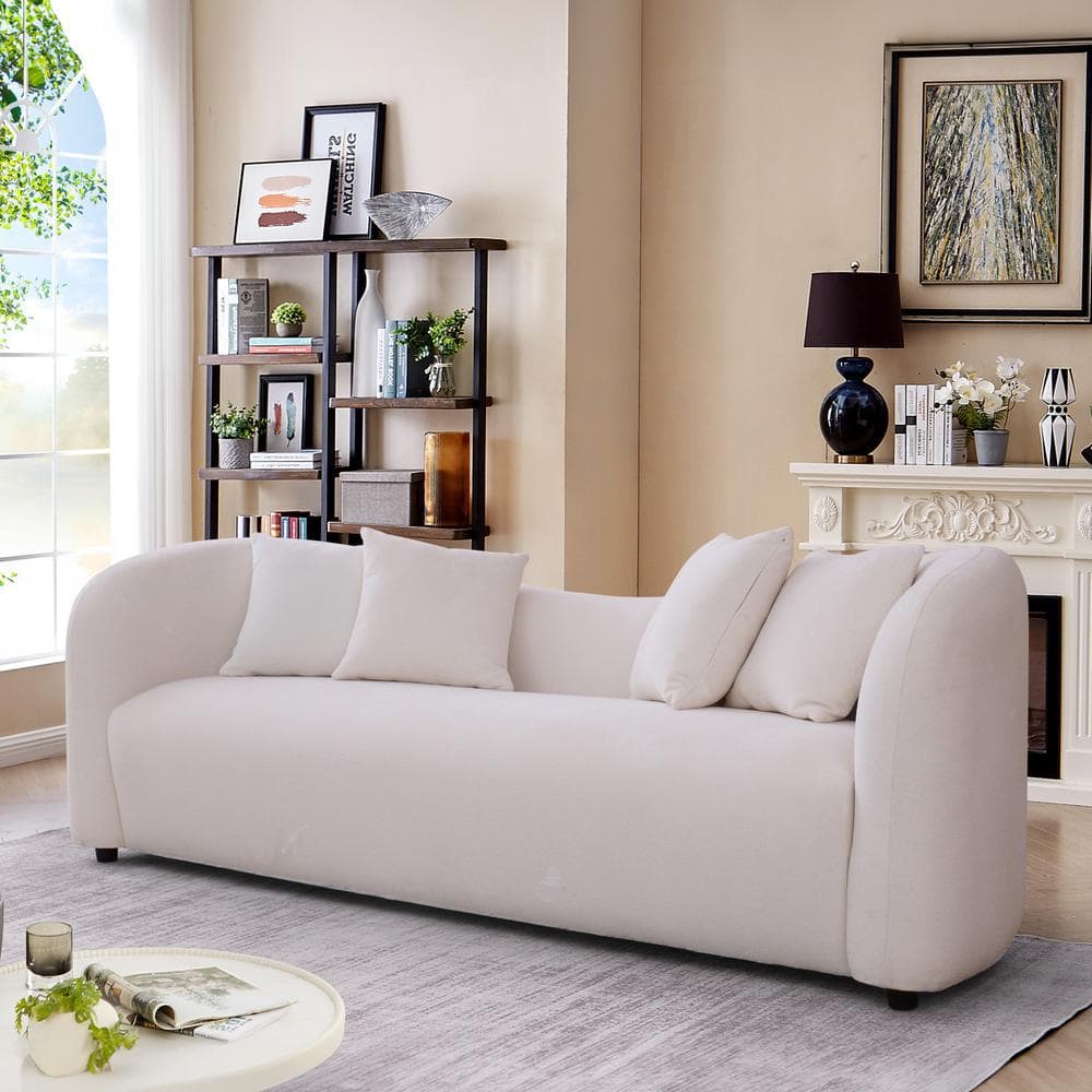 White Microfiber Mid-Century Modern Tight Back Sofa