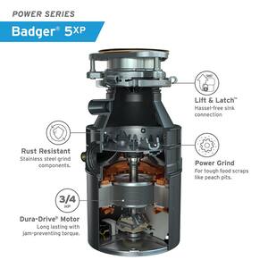 Badger 5XP Lift & Latch Power Series 3/4 HP Continuous Feed Garbage Disposal with Power Cord