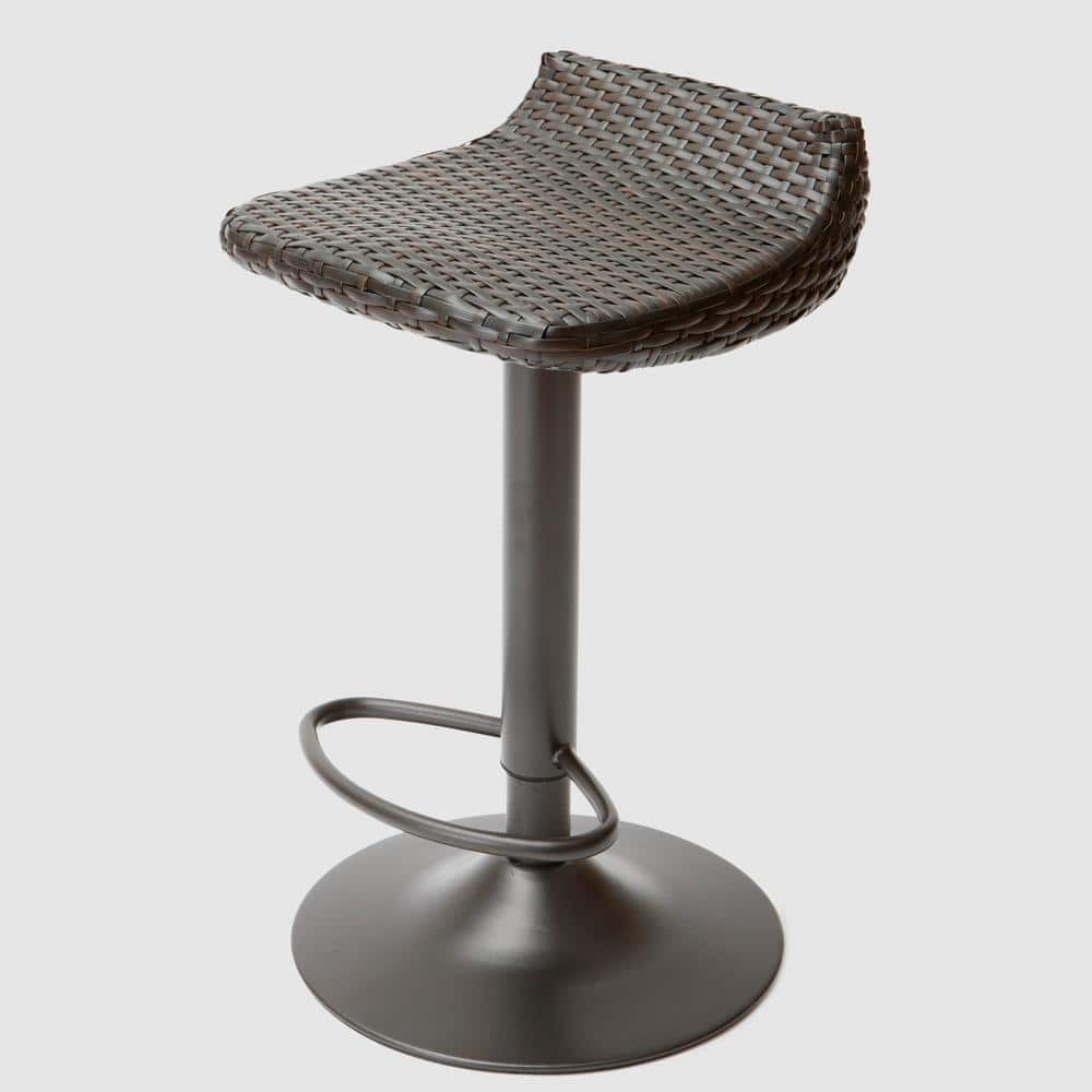 Adjustable Swivel Outdoor Barstool in Dark Woven Resin & Metal