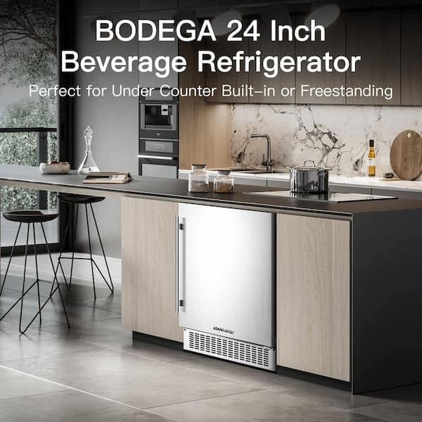 5.3 cu. ft. 24 in Built-In 180 Cans Outdoor Refrigerator Beverage Fridge with Three Shelves in Silver, Weatherproof