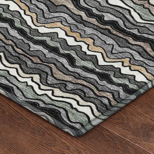 Mayfield Premium Machine Washable Abstract AMF2436 Black 2 ft. x 3 ft. Accent Rug