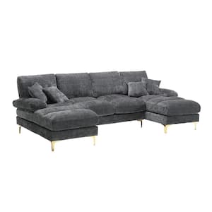 110 in. W 4-piece U Shaped Chenille Modern Sectional Sofa with in Gray Double Chaises