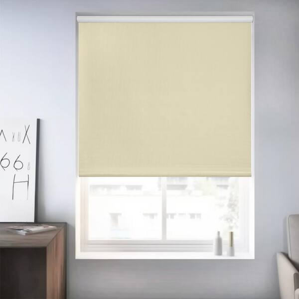 Chicology Cream Textured Cordless Blackout Privacy Vinyl Roller Shade 18.5 in. W x 64 in. L
