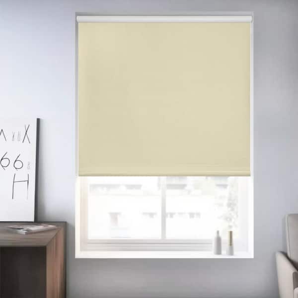 Chicology Cream Textured Cordless Blackout Privacy Vinyl Roller Shade 68.5 in. W x 64 in. L