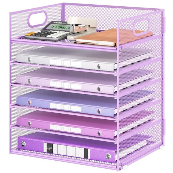 12.6 in x 13.5 in Purple Metal 6 Tiers Letter Tray Paper Organizer