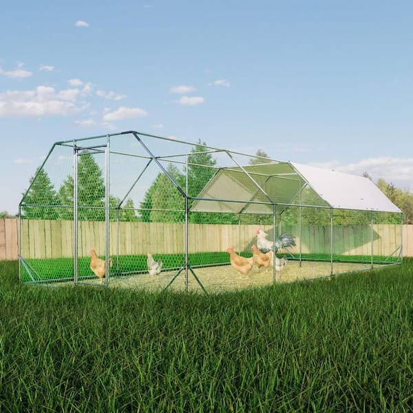 Thanaddo 10 ft. x 25.7 ft. Large Metal Walk-In Chicken Coop Galvanized Cage Farm Poultry Run Hutch Hen House