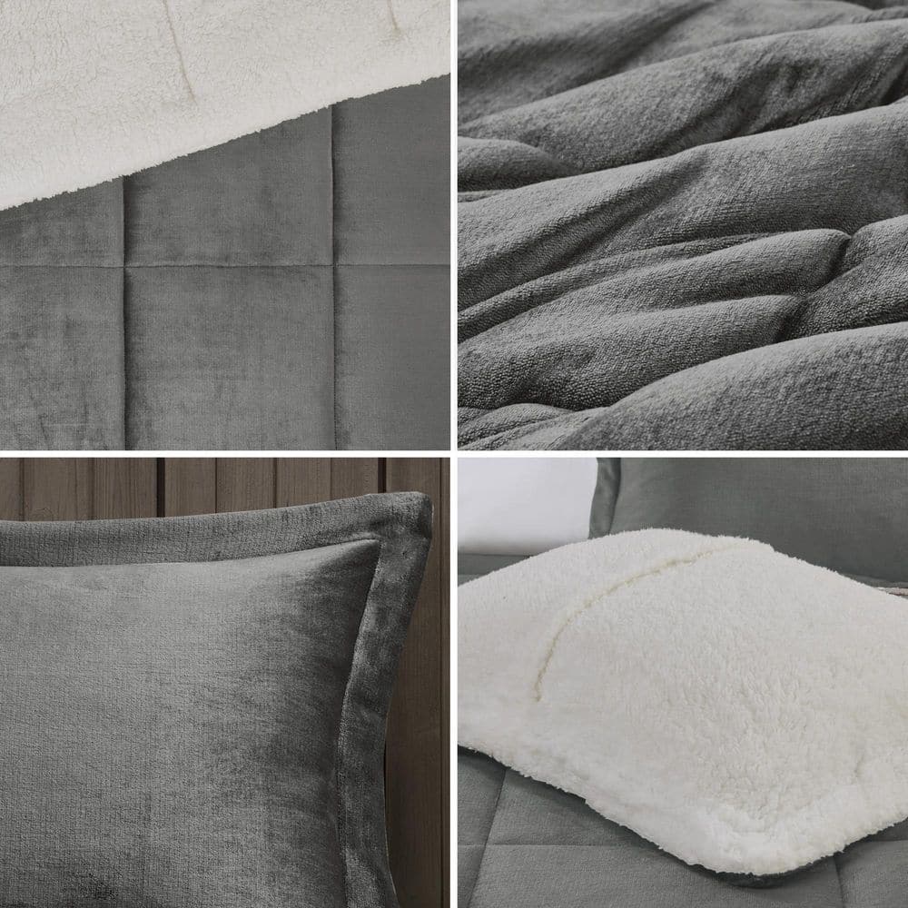 Charcoal and Ivory Full Down Alternative Microfiber Comforter Set