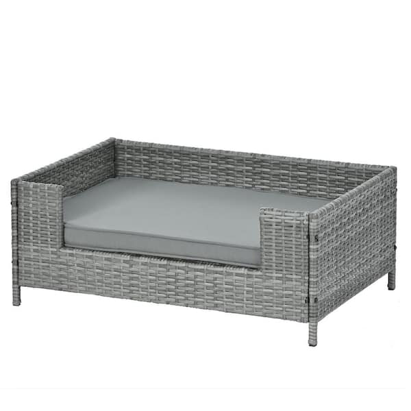 Cesicia 35 in. L Dark Gray PE Wicker Outdoor Pet Patio Furniture Dog ...