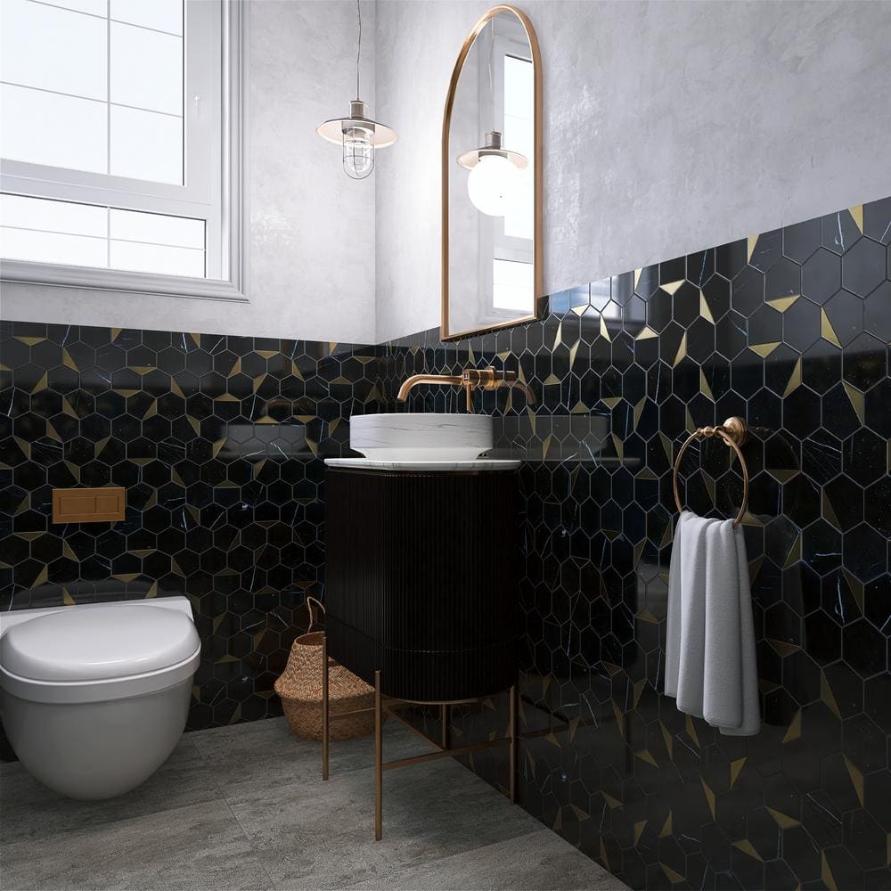 Black Gold Hexagon Marble Honeycomb Mosaic Wall Tile