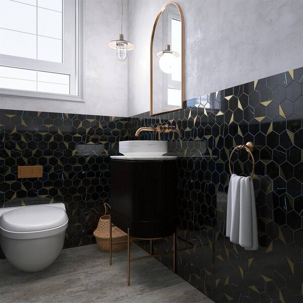 MOLOVO Natural Blanco Black Gold 10.2 in. x 11.78 in. Hexagon