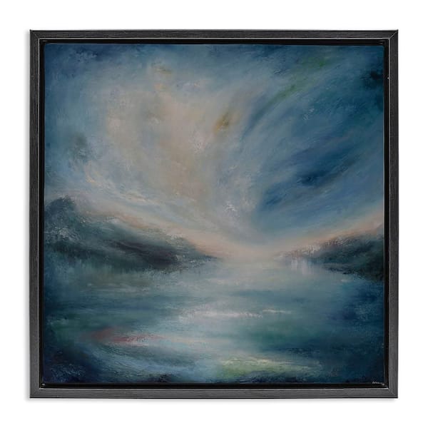 Stupell Industries Blue Hour Abstract Landscape by Lydia Orange Black Floater Frame Abstract Graphic Art Print 18 in. x 18 in.