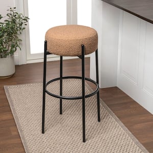 Paola 30 in. Modern Minimalist Round Backless Metal/Boucle Cushioned Bar Stool, Brown/Black