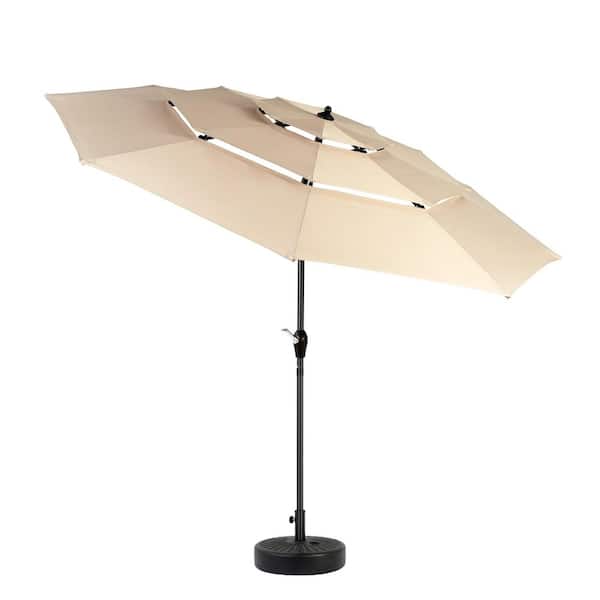 9 ft. Aluminium Market Patio Umbrella, Outdoor Table Pool Deck Umbrella with Tiltable and Crank Lift in Khaki