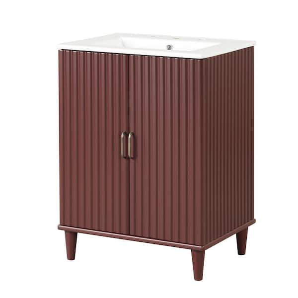 Nestfair 24 in. W x 18 in. D x 33 in. H Single Sink Freestanding Bath Vanity in Rosy with White Ceramic Top