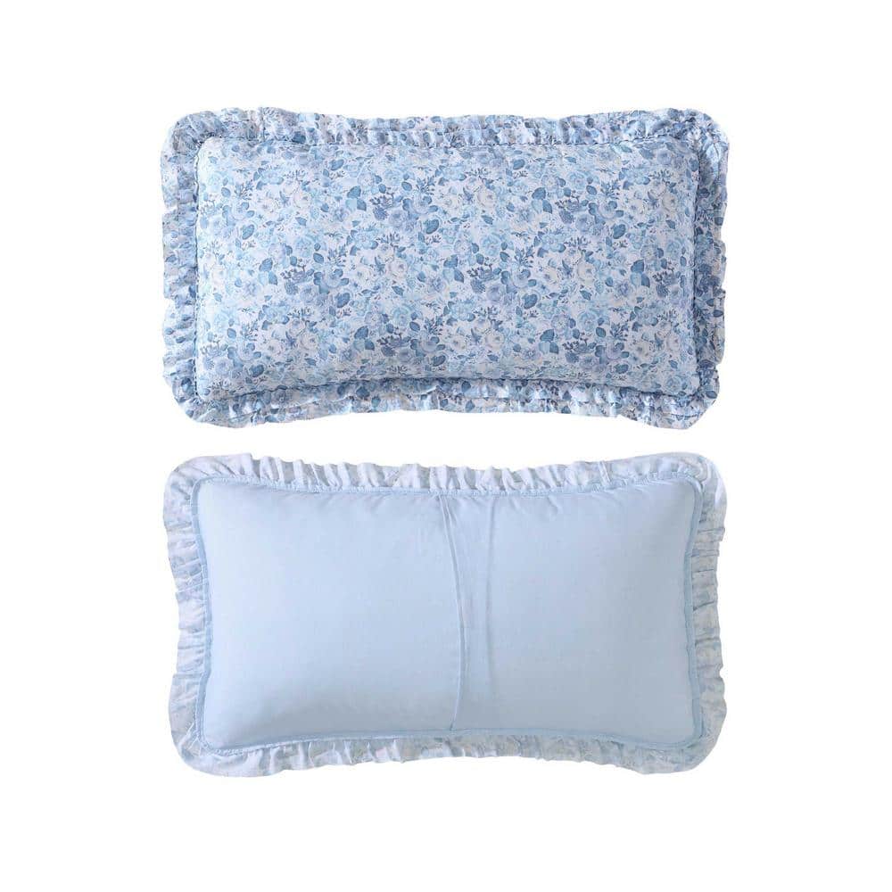 Twin Blue Microfiber Reversible Quilt Set with Ruffles