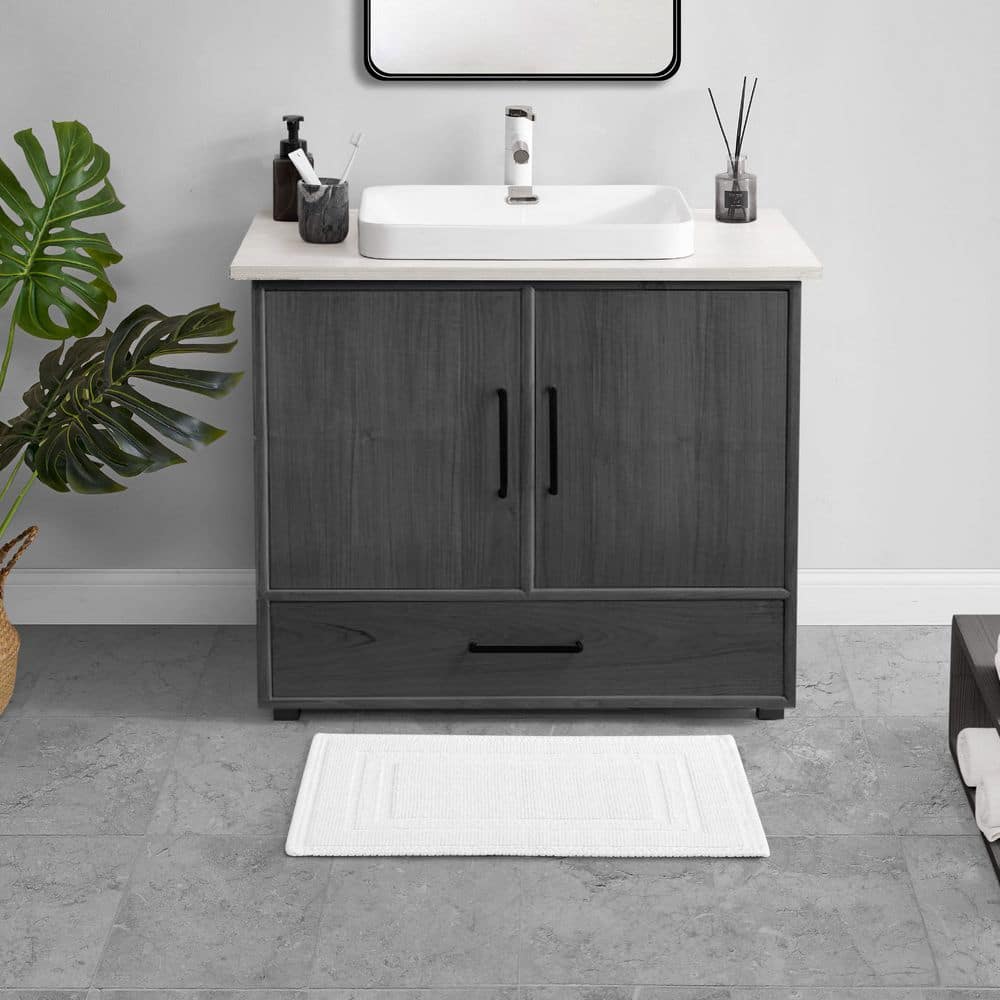 White Cotton Stonewash Racetrack 17x24 Bath Rug