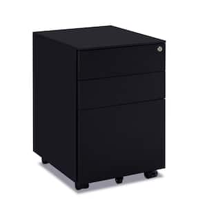 3-Drawer Mobile Black Metal Lateral Filing Cabinet with Lock Steel