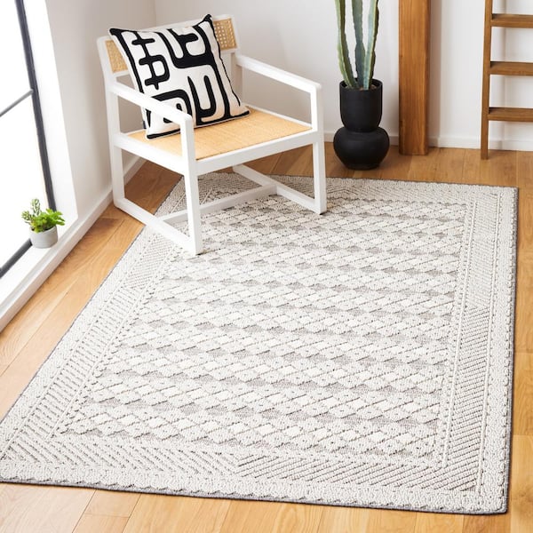 Global Light Gray/Dark Gray 7 ft. x 7 ft. Border Diamond Indoor/Outdoor Square Area Rug