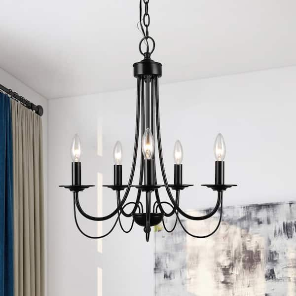 LNC Modern Black Chandelier Candlestick Island 5-Light 18.5 in. Classic ...