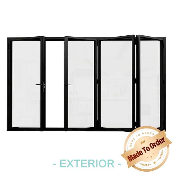 ARK DESIGN 168 in. x 80 in. Bi-Parting Double Tempered Glass Black Aluminum Folding Patio Door