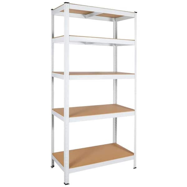5-Shelf Metal Pantry Organizer with Adjustable Height, Multipurpose Kitchen Storage Utility Rack-White