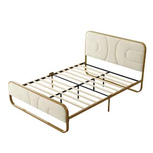 Cream White Frame Full Size Soft Velvet Platform Bed with 10 in. Under Bed Storage Supported by Metal and Wooden Slats