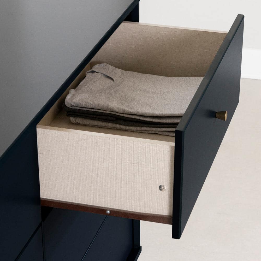 Navy Blue Double Glam 6-Drawer Dresser with Brass Legs