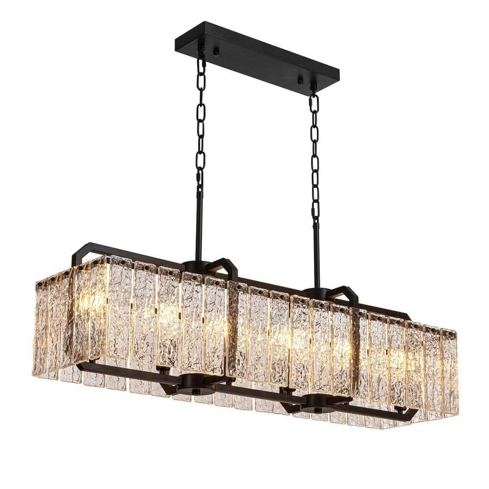 39 in. 6-Light Black Modern Rectangle Crystal Chandeliers for Dining Room Linear Farmhouse Lighting for Kitchen Island price history on PriceWatchPro