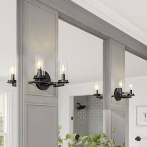 Hudson Heights 11 in. 2-Light Matte Black Transitional Vanity with Clear Glass Shades