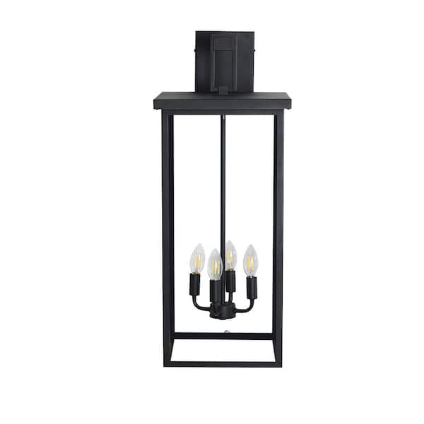 10.6 in. W 4-Light Black Wall Lighting Fixture with Clear Glass Shade, Outdoor Lantern Sconce E12, No Bulbs Included