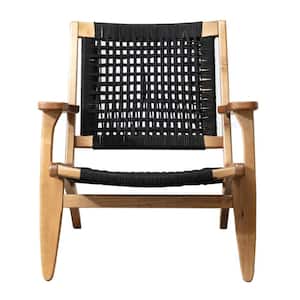 Brown and Black Wooden Accent Chair with Rope Woven Seat