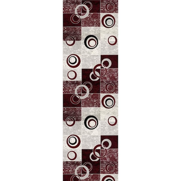 Montage, Red Grey, Modern 2 ft. x 9 ft. Geometric Indoor Runner Rug