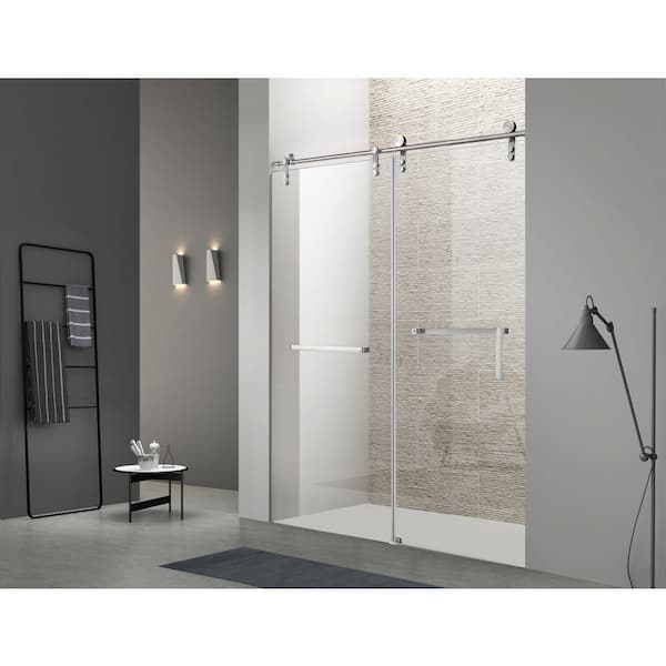 48 in. W x 76 in. H Single Sliding Frameless Shower Door in Chrome with 5/16 in. Tempered Glass
