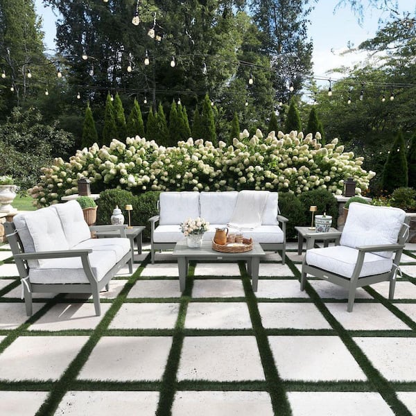 Lehigh Coastal Teak 6-Piece Grand Deep Seating Patio Conversation Set with Sunbrella Lively Parchment Cushions