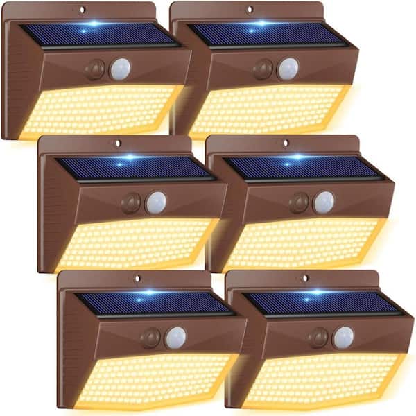 Lukyamzn Solar Outdoor Security Wall Lights with Motion Sensor, Waterproof, 3-Modes for Garden and Yard Deck, Brown-Warm, 6-Packs