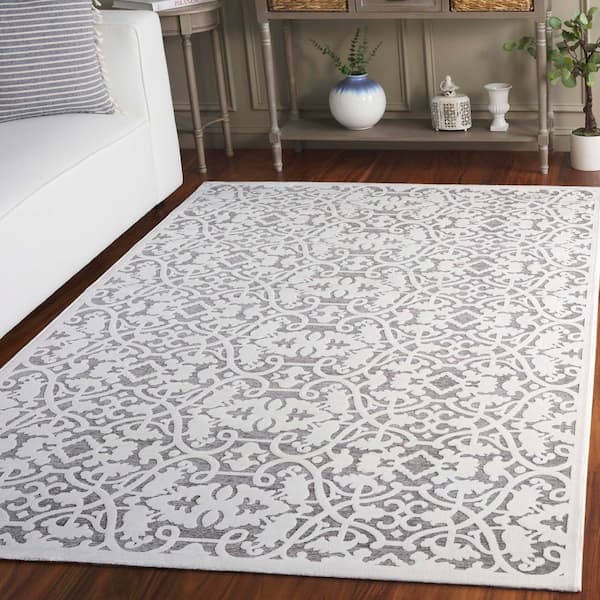 Paradise 3 ft. x 5 ft. Ivory/Dark Gray Ornate Floral Striped Area Rug