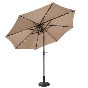 9-Foot LED Outdoor Patio Umbrella with Base, Beige