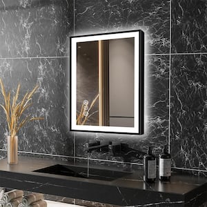 LumiCont 24 in. W x 32 in. H Medium Rectangular Black Framed Anti-Fog LED Wall Bathroom Vanity Mirror Lighted Mirror