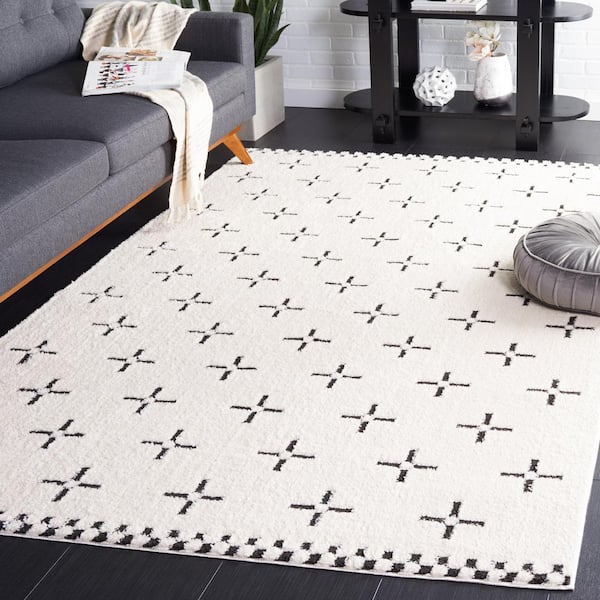 Melody 2 ft. x 4 ft. Ivory/Black Geometric Crossed Area Rug