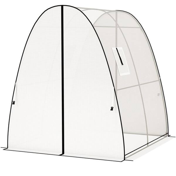 White 70.9 in. W x 70.9 in. D x 78.7 in. H Outdoor Greenhouse with Sandbags and Hemmed PE Cover