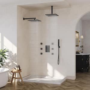 Luxury 15-Spray Wall and Ceiling Mount Triple Fixed and Handheld Dual Shower Head 2.5 GPM with 6-Jets in Matte Black